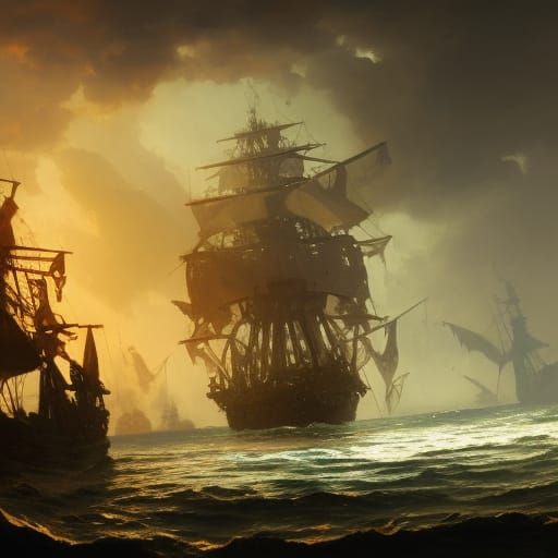 Pirate Ship Battle Scene in Hyperdetailed Style