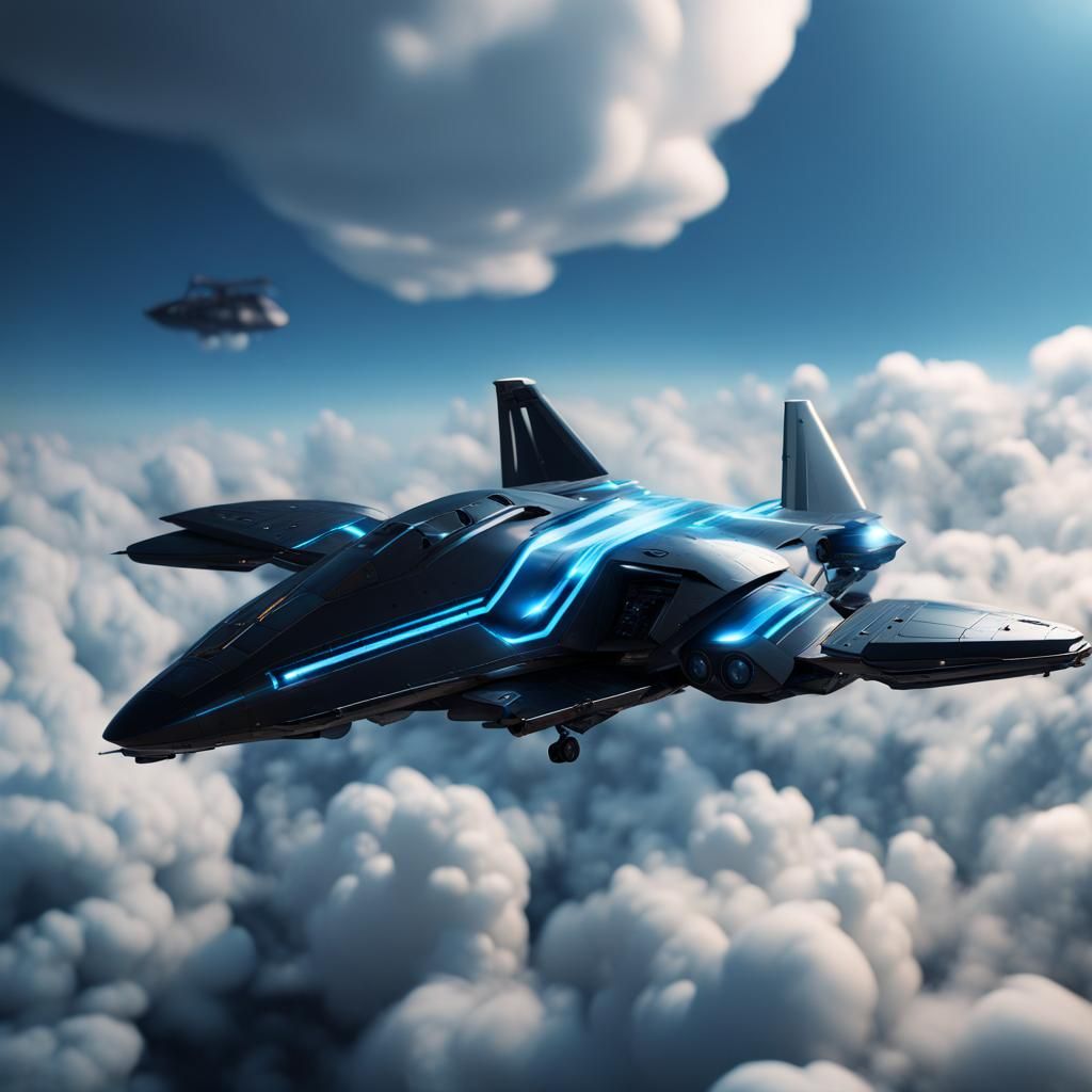 Futuristic Jet in Flight: 3D Rendered Sci-Fi Art