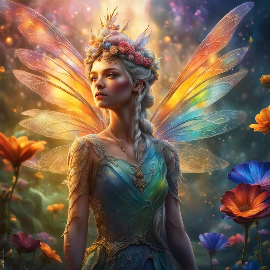 Hyperrealistic Fairy Queen in Colorful World