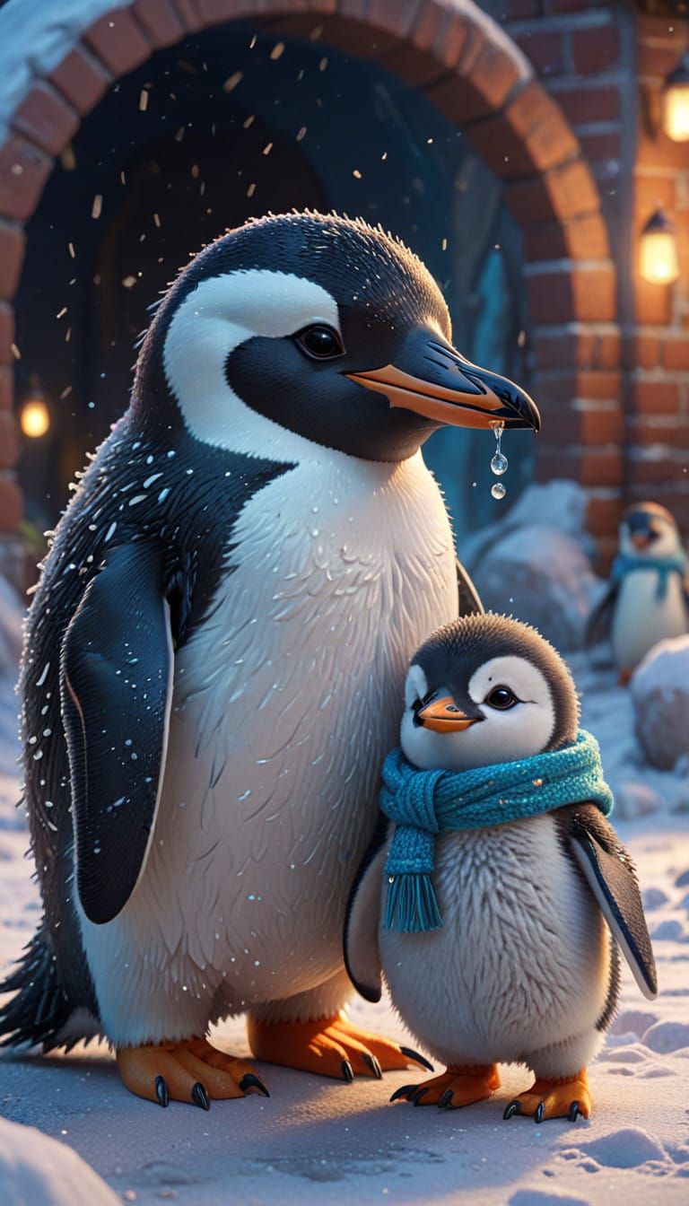 Cozy Penguins in Snowy Wonderland