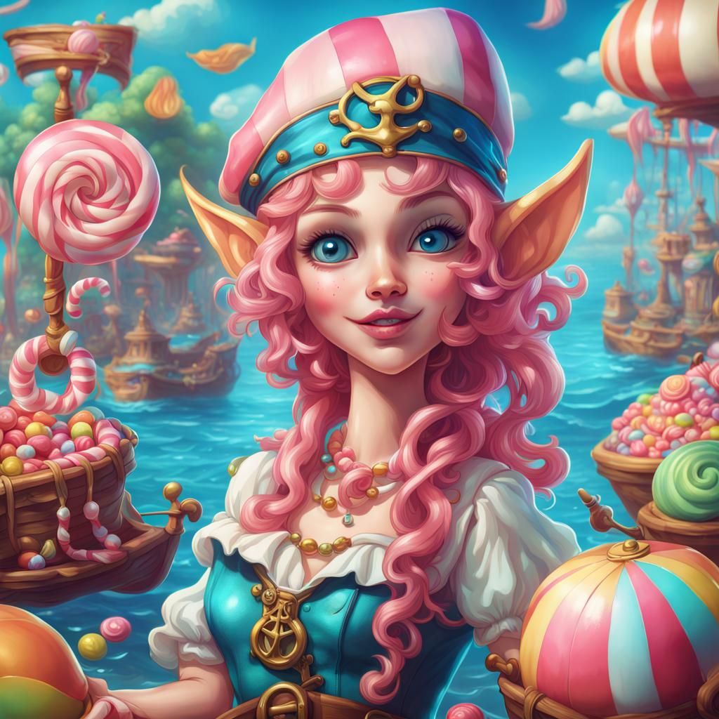 Elf Pirate of the Deep Blue Sea in Candy Art