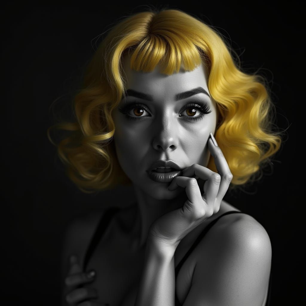 Vintage Pinup Portrait with Bright Yellow Hair