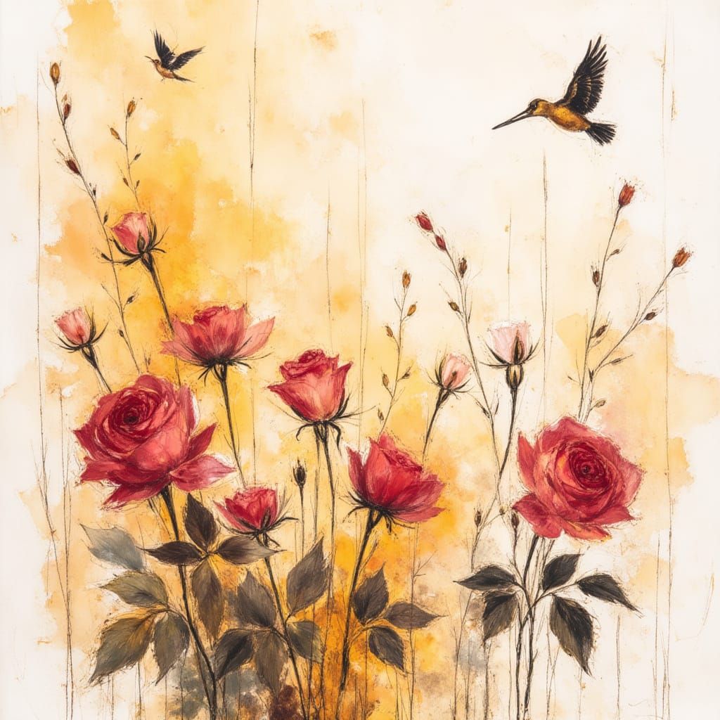 Impressionist Roses in Warm Hues with Abstract Elements