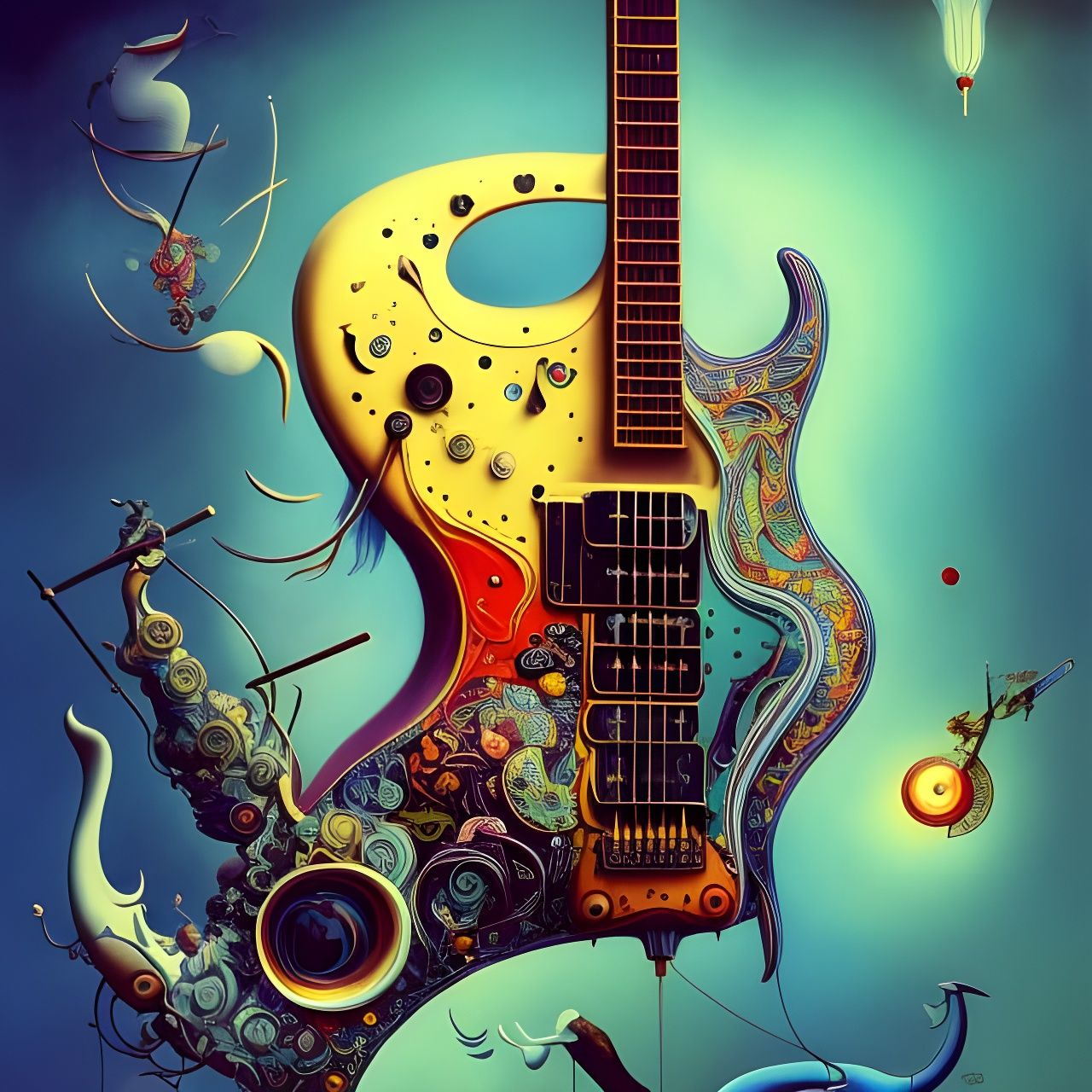 Surreal Electric Guitar in Ornate Vivid Colors