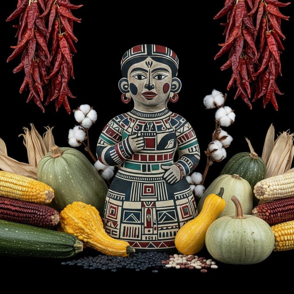 Costa Rican Polychrome Pottery Female Figure
