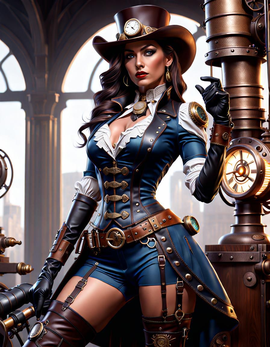 Steampunk Cowgirl Portrait in High Detail