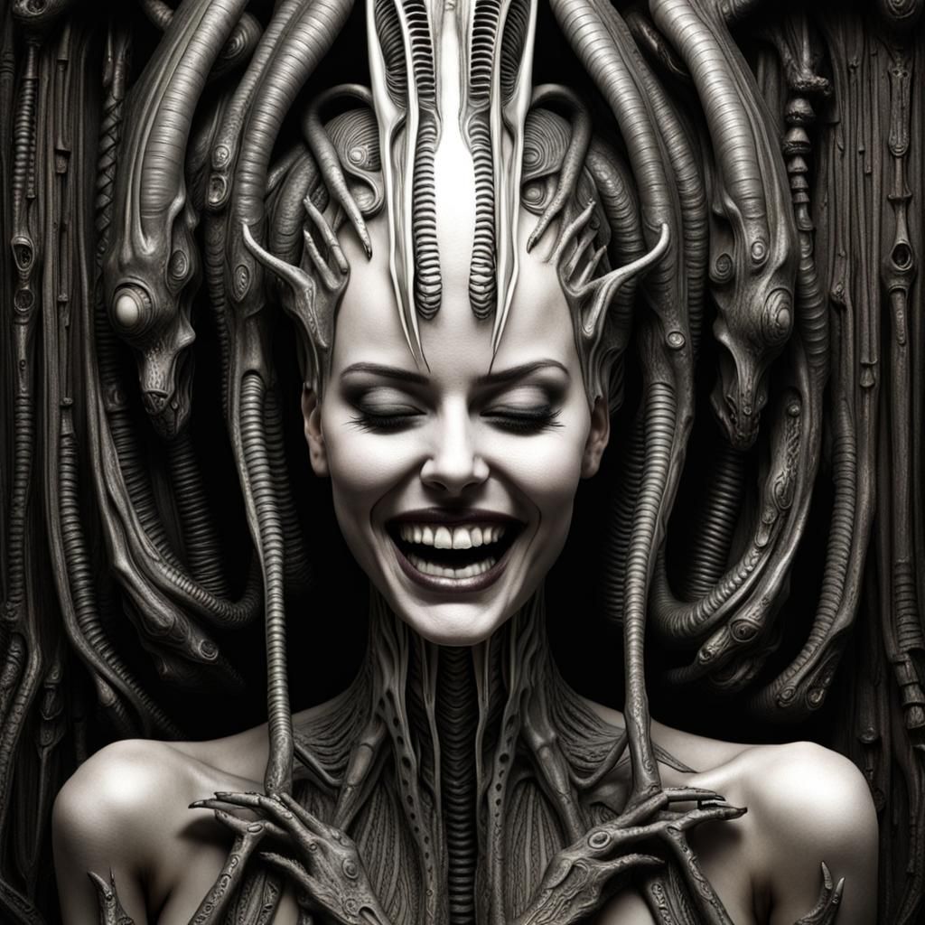 Laughing Woman in H.R. Giger Style