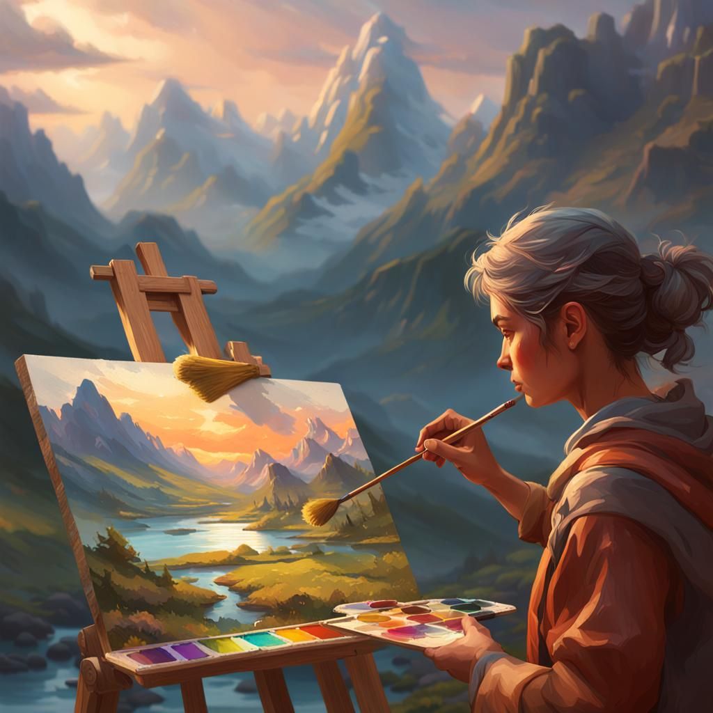 Hyperrealistic Painting of Artist at Work