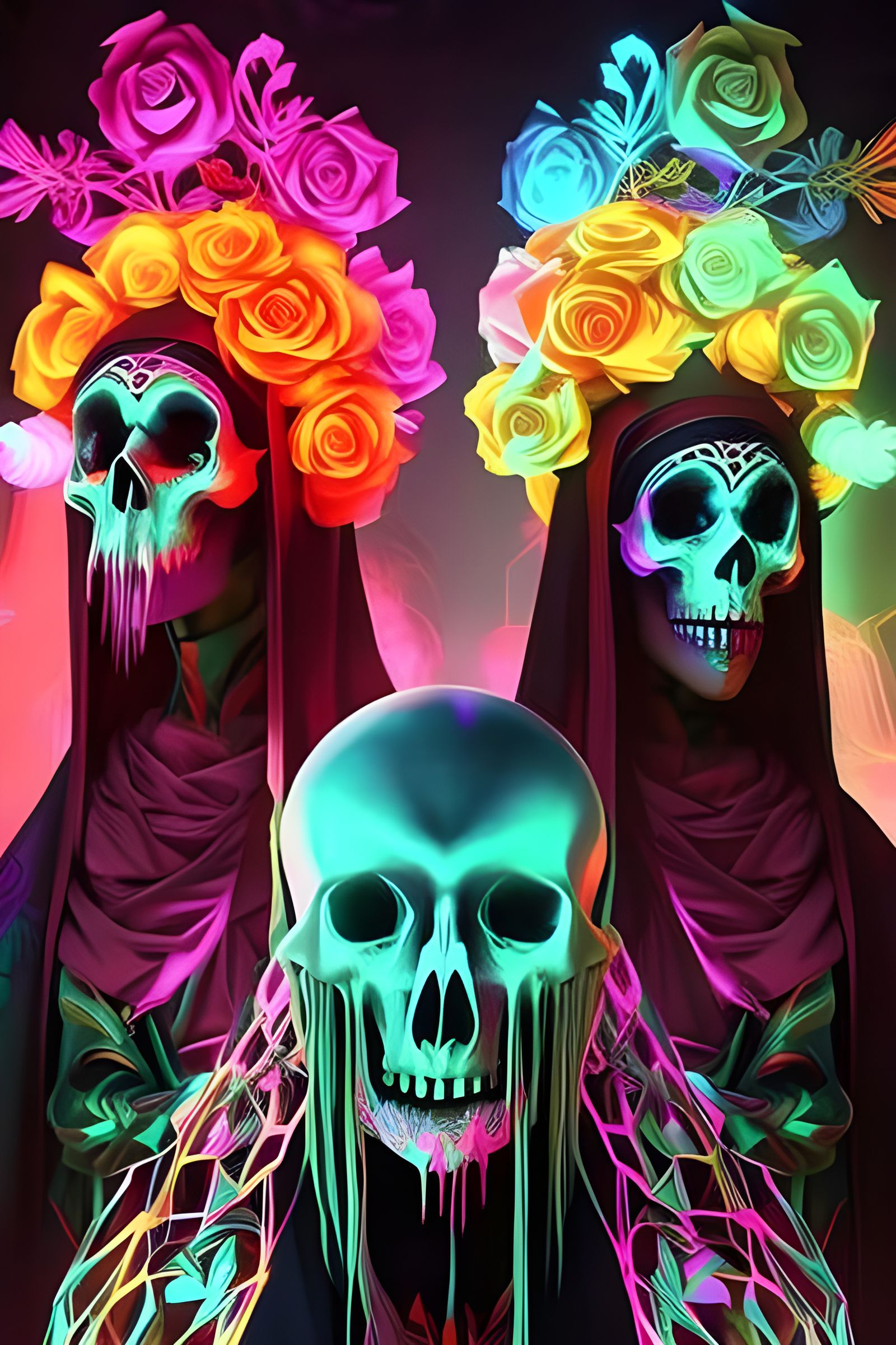 Day of the Dead Neon Skeletons Digital Art