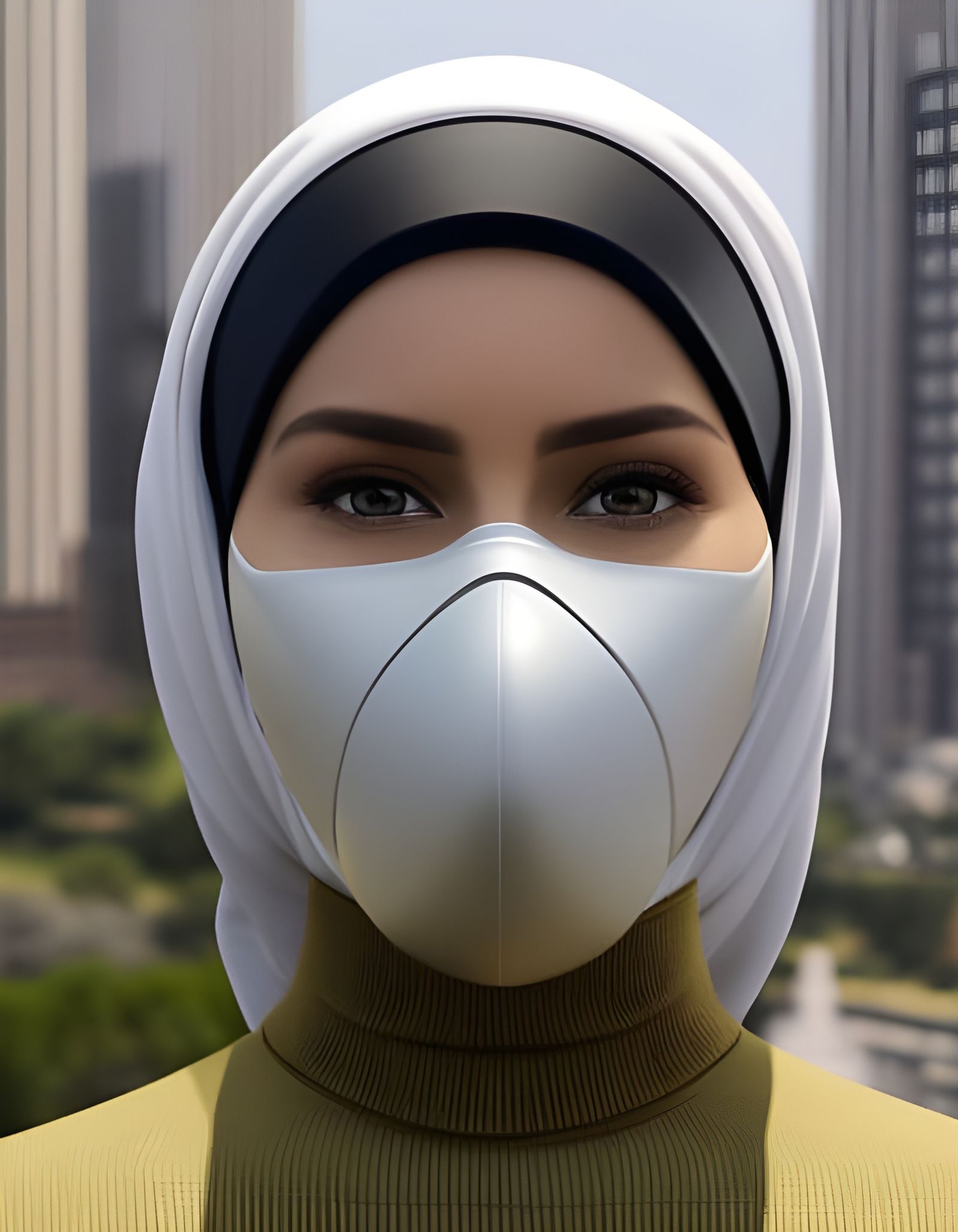 Woman in Hijab and Mask: Hyperrealistic Portrait