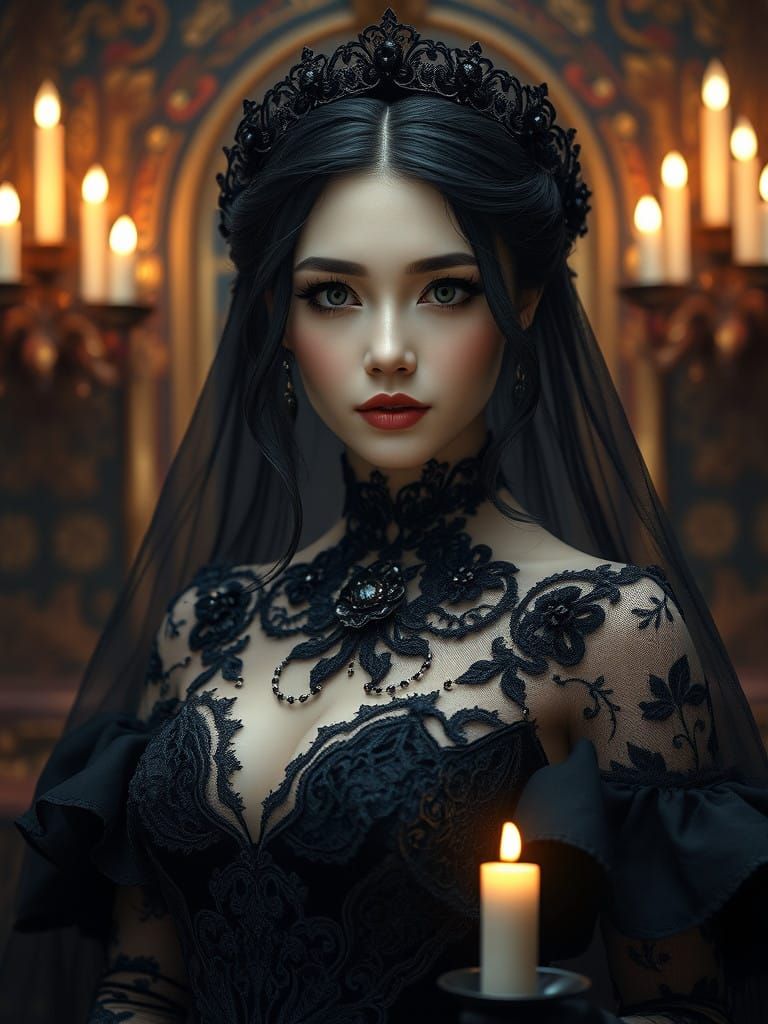 Ethereal Gothic Bride in Mystical Atmosphere