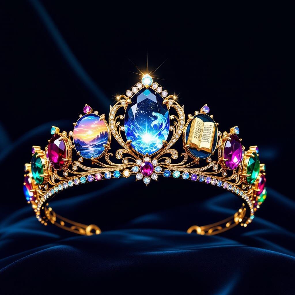 Ornate Art Nouveau Tiara with Magical Gemstones