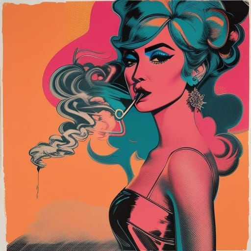 Woman Vomiting Smoke in Pop Art Style
