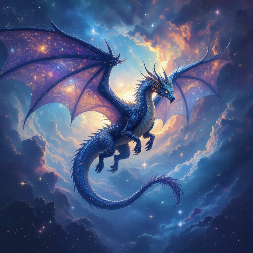 Majestic Cosmic Dragon Soaring Through Vibrant Galaxy