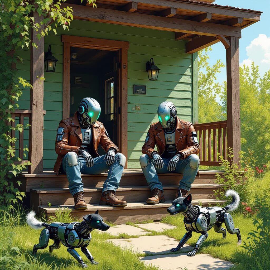 Cyborgs and Mechanical Dogs in Futuristic Home