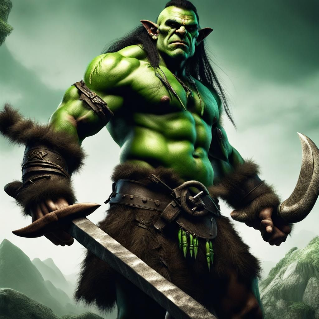 Hyperrealistic Half-Orc Barbarian Portrait