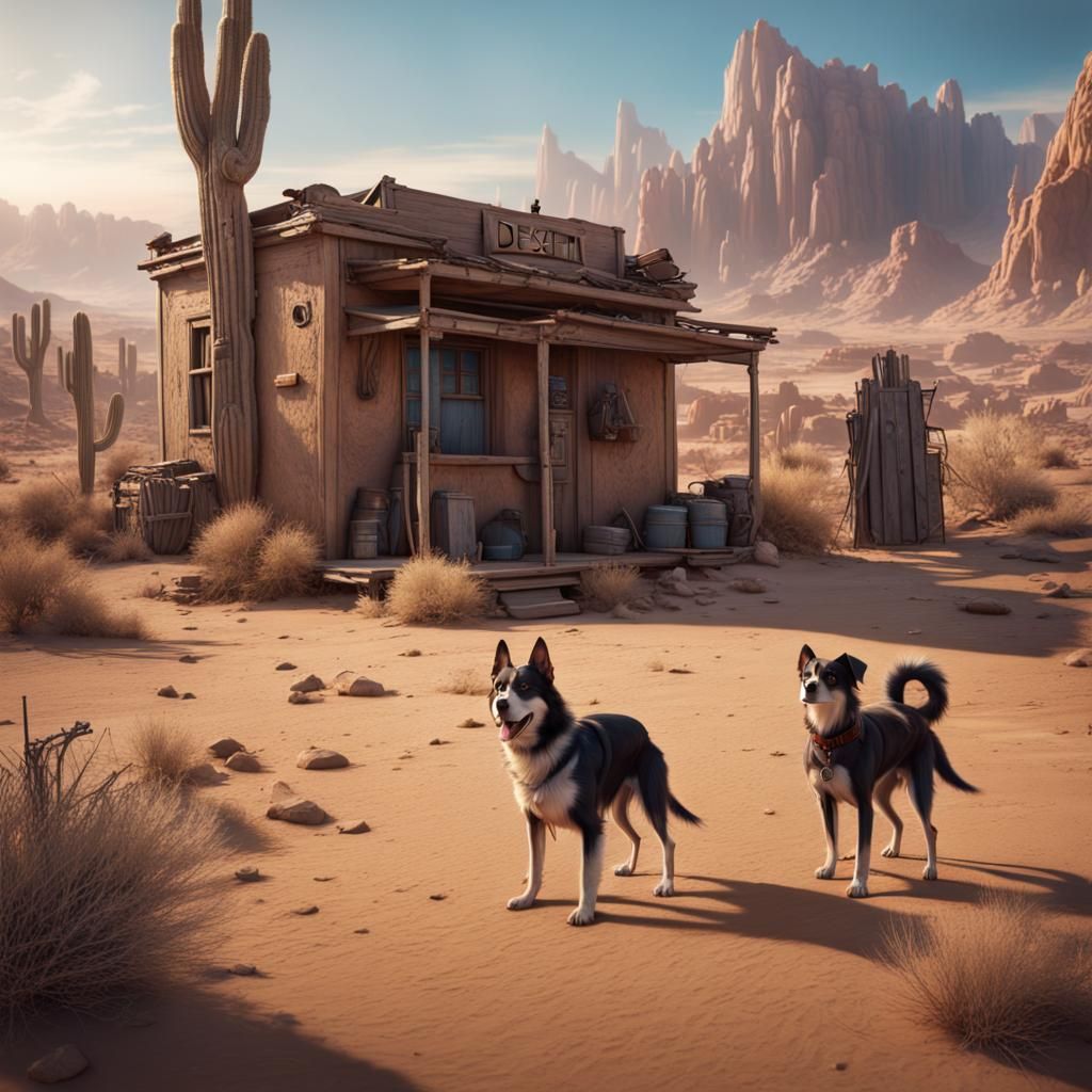 Dogs Rule a Desert Ghost Town: Fantasy Concept Art
