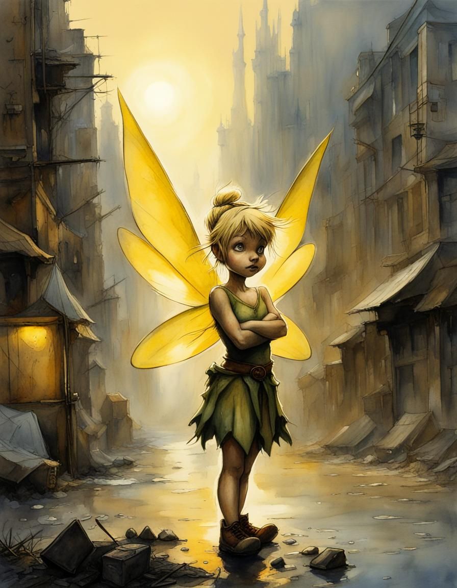 Tinkerbell in Post-Apocalyptic City: Fantasy Art