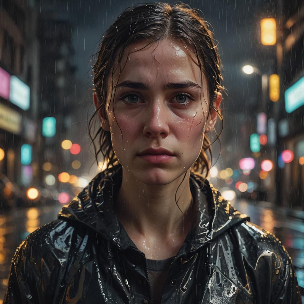 Rainy City Night Portrait in Cinematic Style