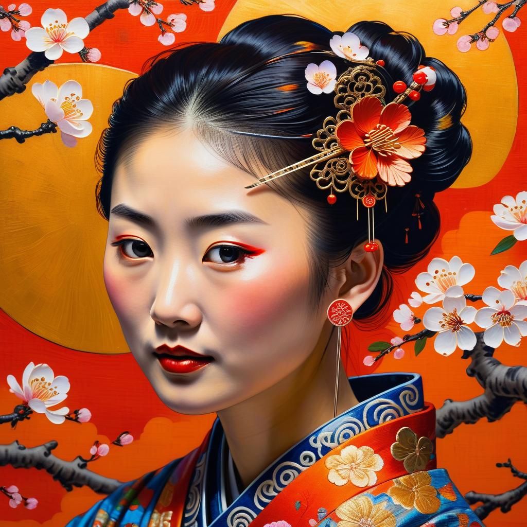 Asian Woman Portrait in Ukiyo-e Style