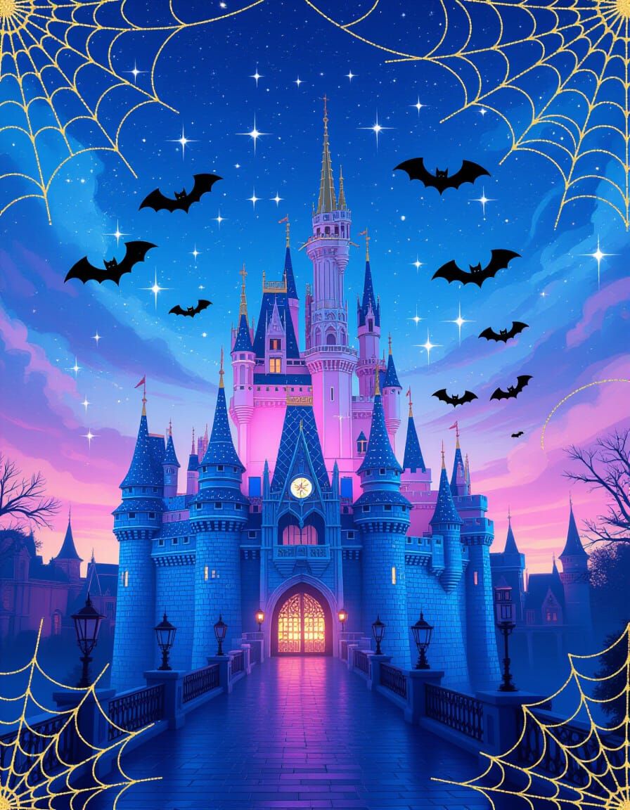 Pastel Halloween Wallpaper with Holographic Castle