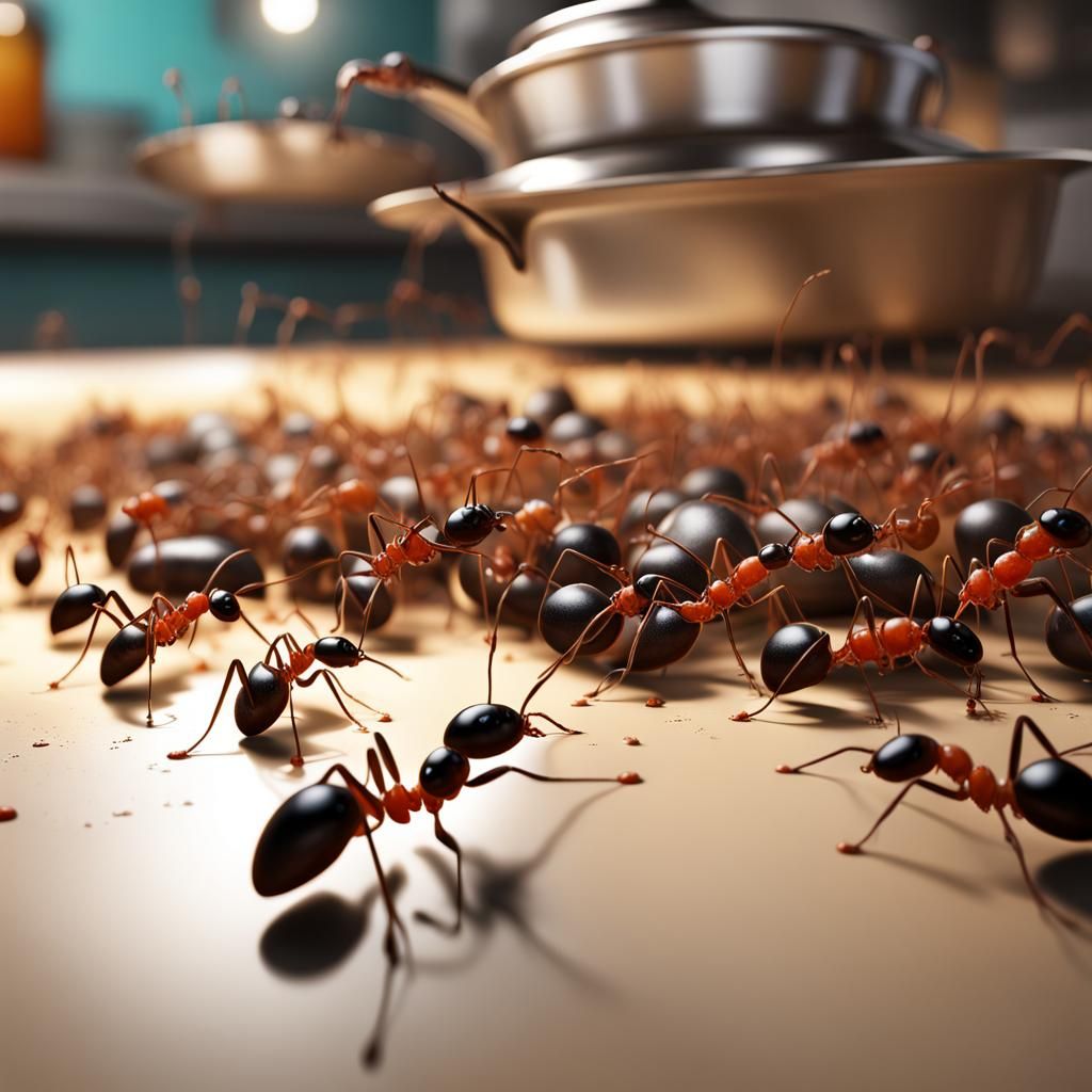 Hyperrealistic Ant Trail in Restaurant Kitchen