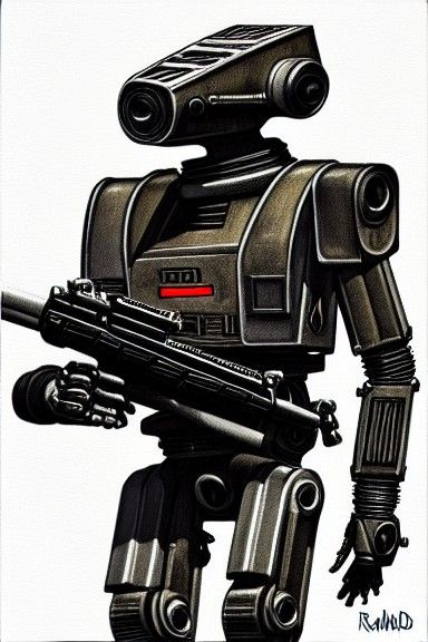 droid in full armor with a assault rifle