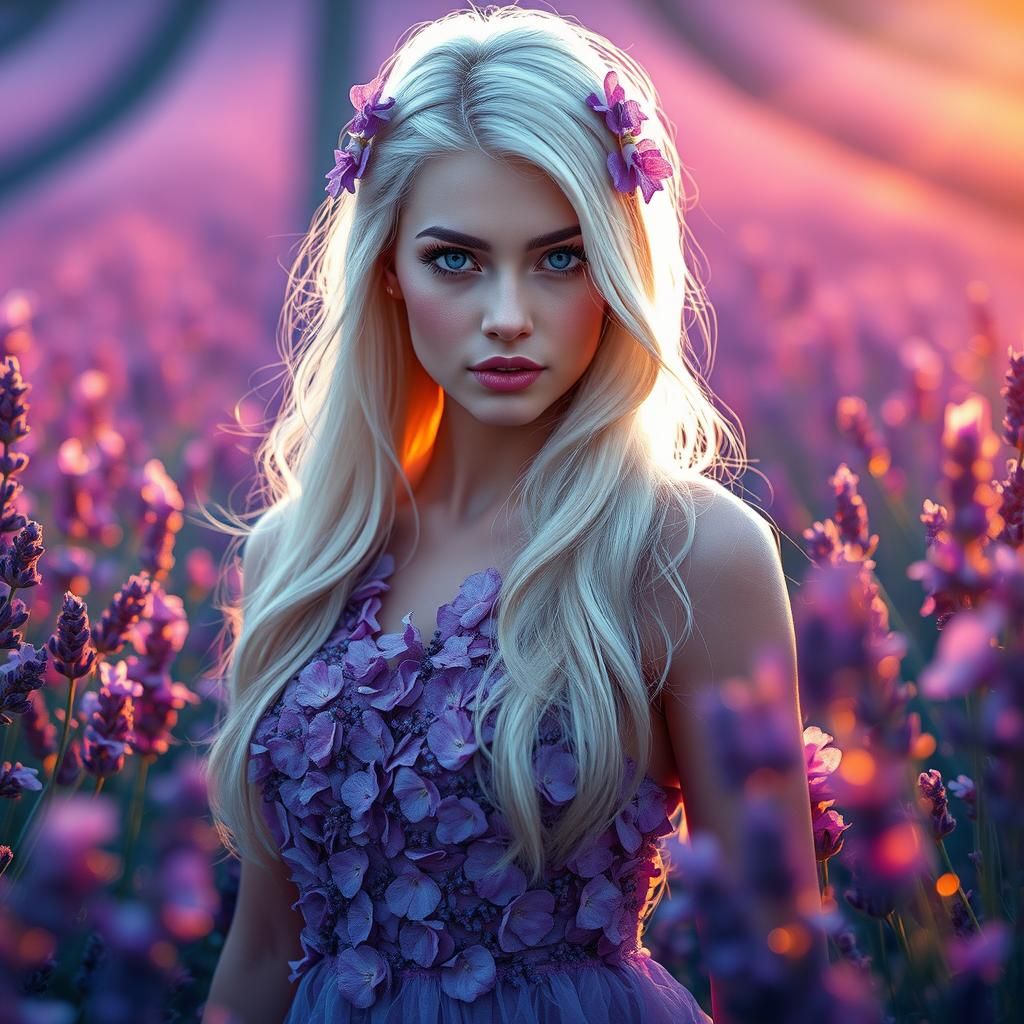 Ethereal Lavender Goddess in a Vibrant Field