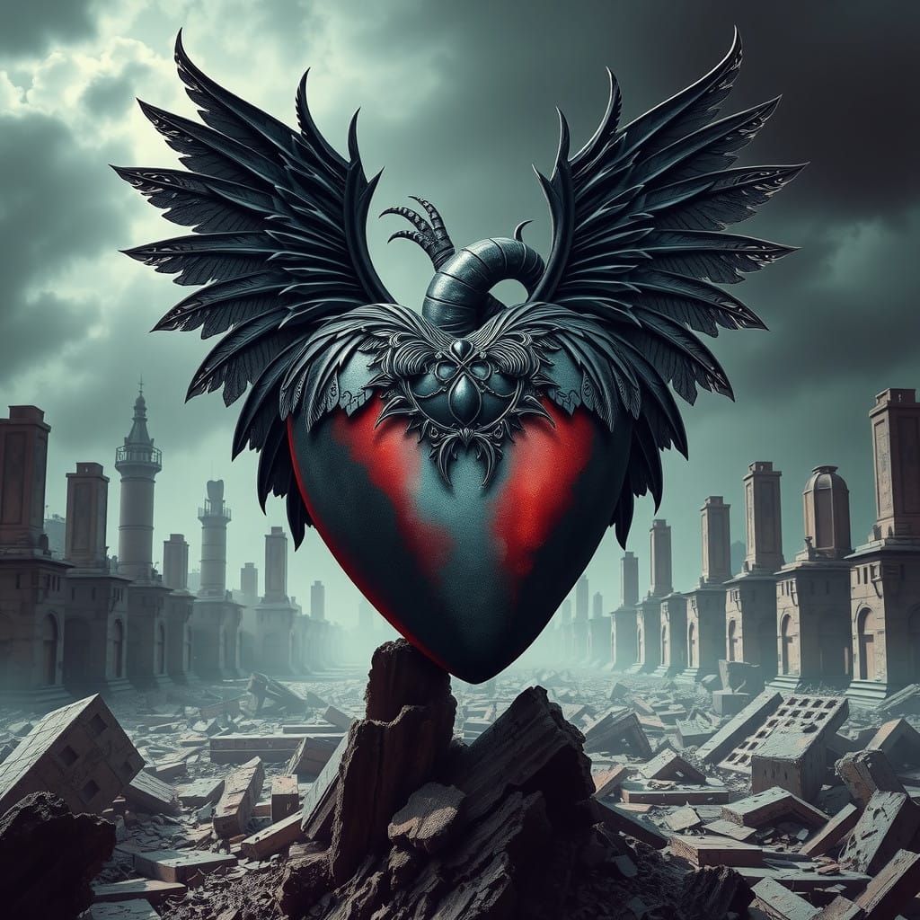 Winged Heart in Ruins: A Majestic, Gothic-Inspired Masterpie...