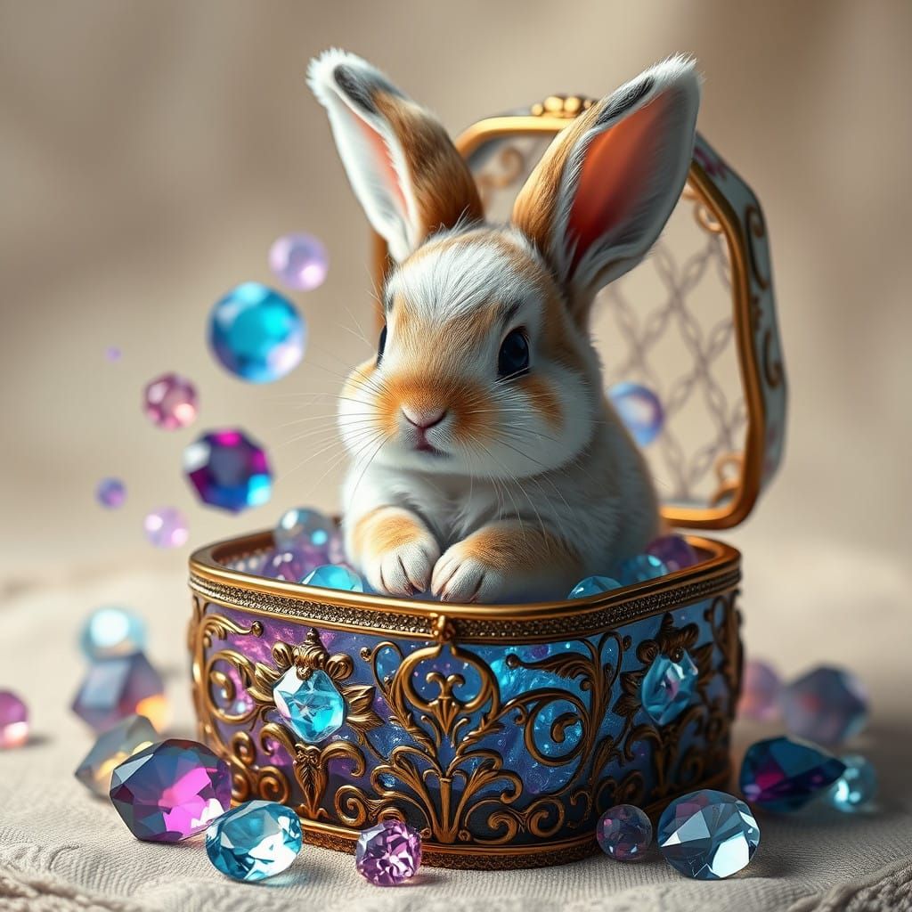 Dreamy Glass Jewelry Box Wonderland with Regal Bunny