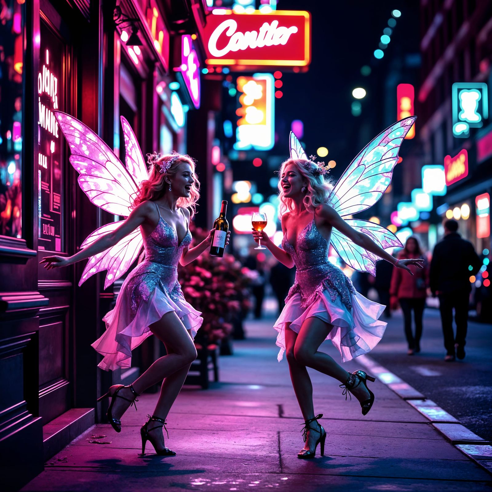 Fairies' Night Out in a Neon City