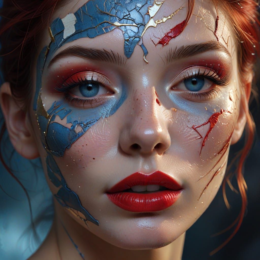 Realistic Portrait of a Woman with Distressed Skin and Bold ...