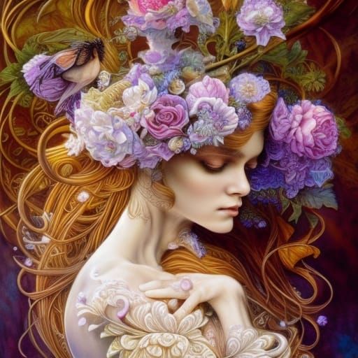 Ornate White Violin with Floral Design in Watercolour Style