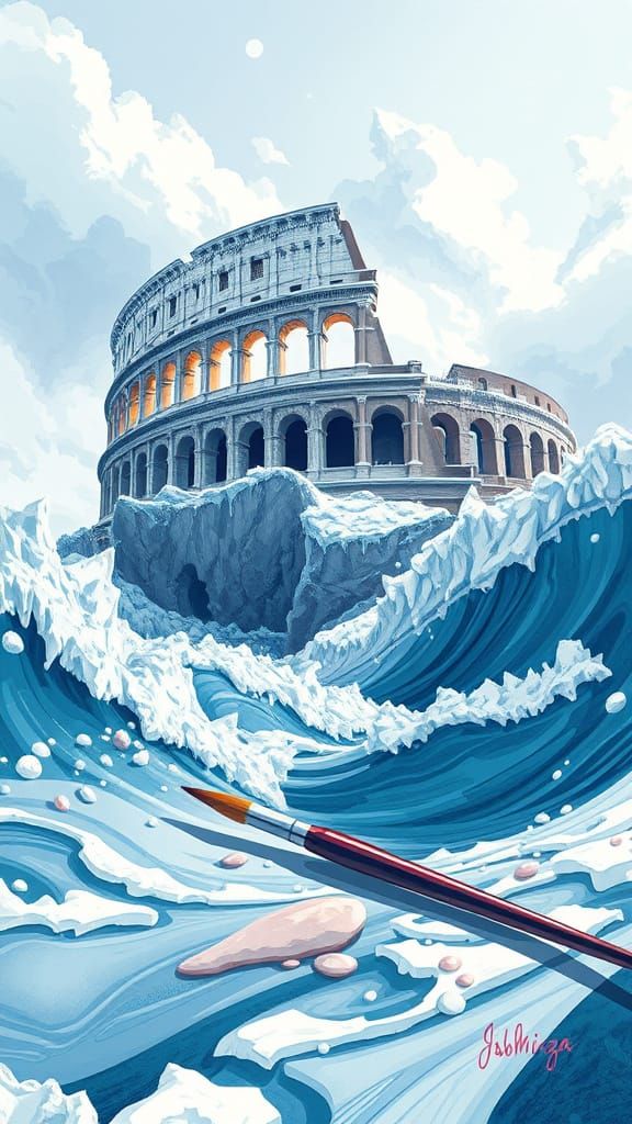 Frozen Colosseum on Painter's Palette, Vector Illustration