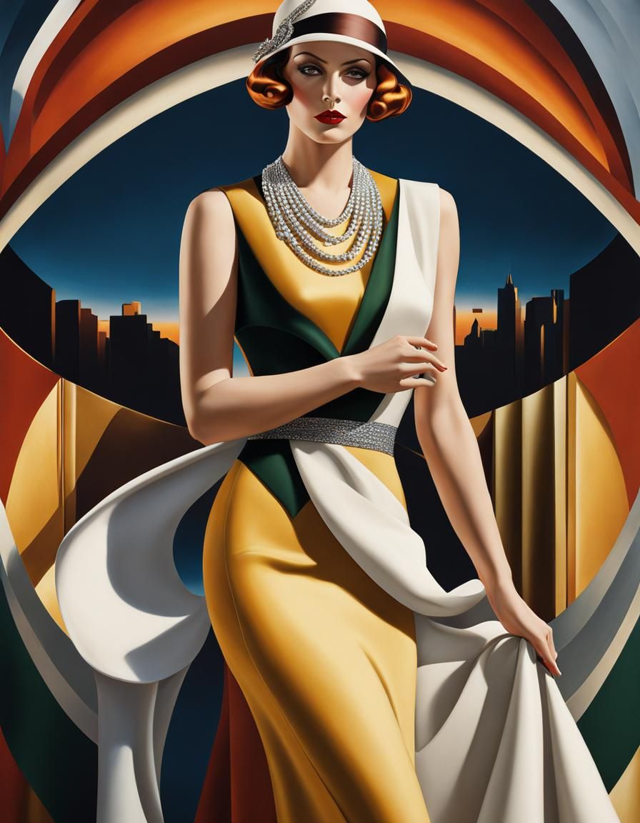 Flapper in Art Deco Style, VRay Painting