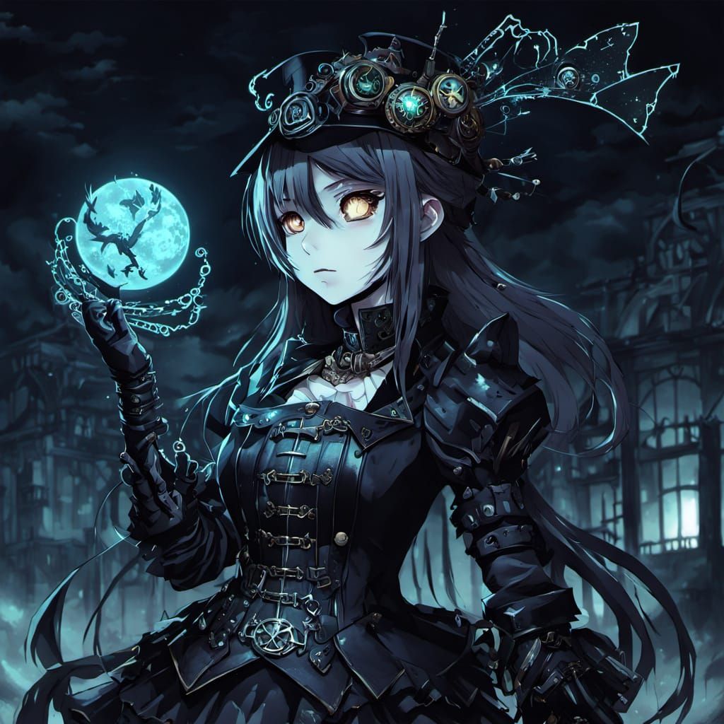 Steampunk Nightmare Child with Glowing Black Eyes
