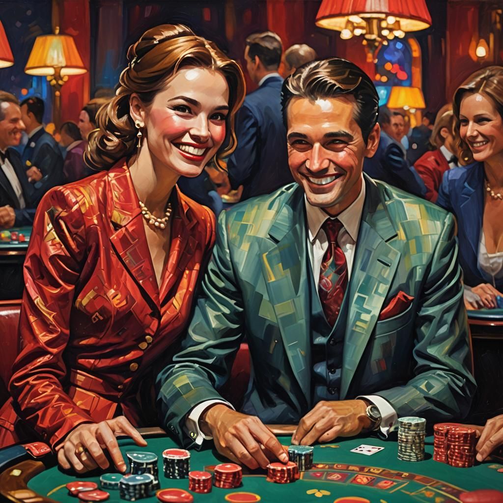 Card Player's Winning Hand: Oil Painting in Triadic Colors