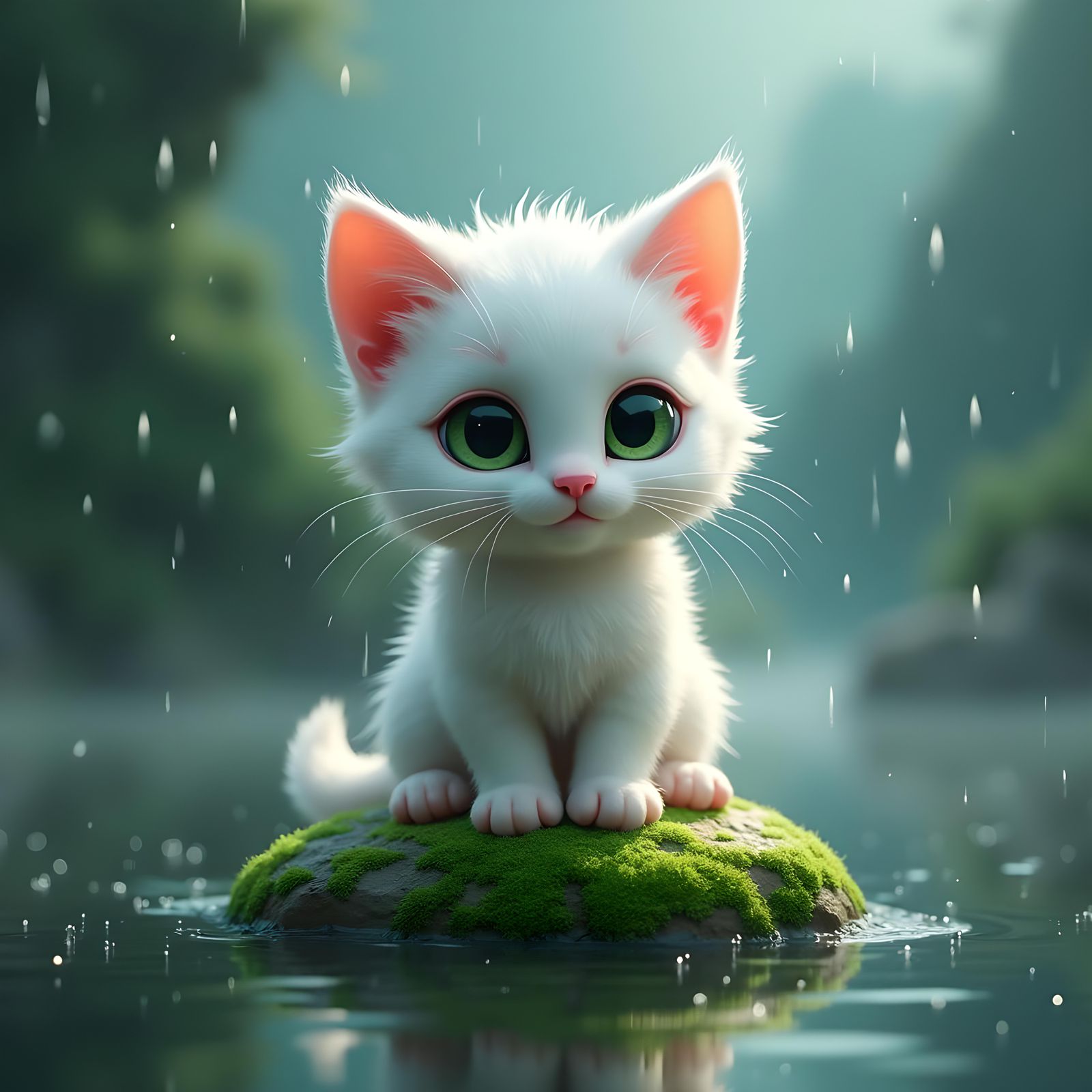 cute animated white fur kitten