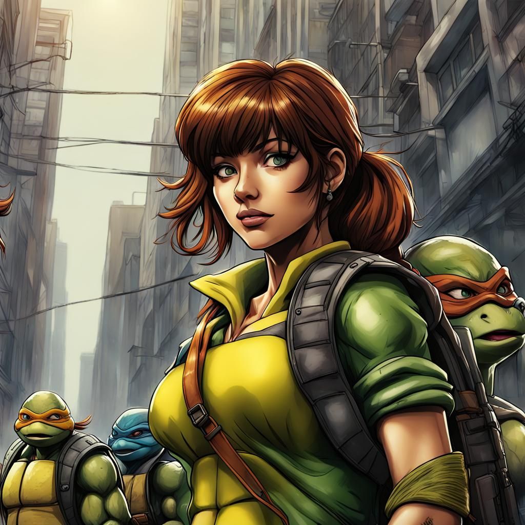 April O'Neil and the Teenage Mutant Ninja Turtles