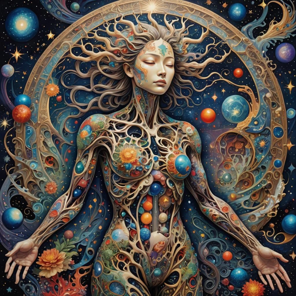 Cosmic Rebirth: Human Figure in Surreal Space