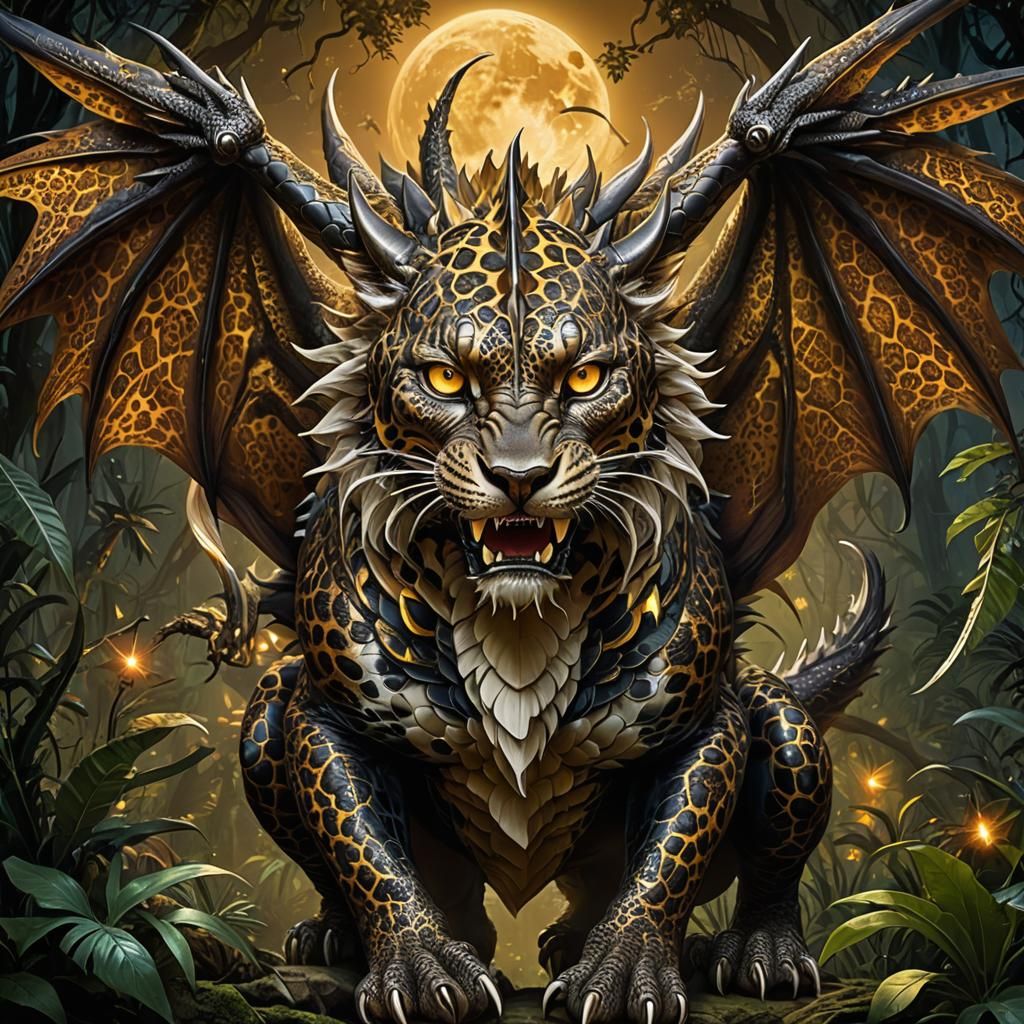 Dragon-Leopard Hybrid Awakens in Jungle Clearing