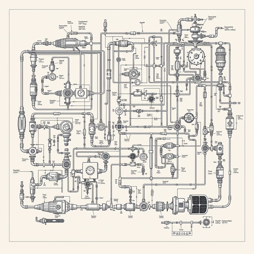 Chemical Engineering Process Flowchart in Photorealistic Sty...