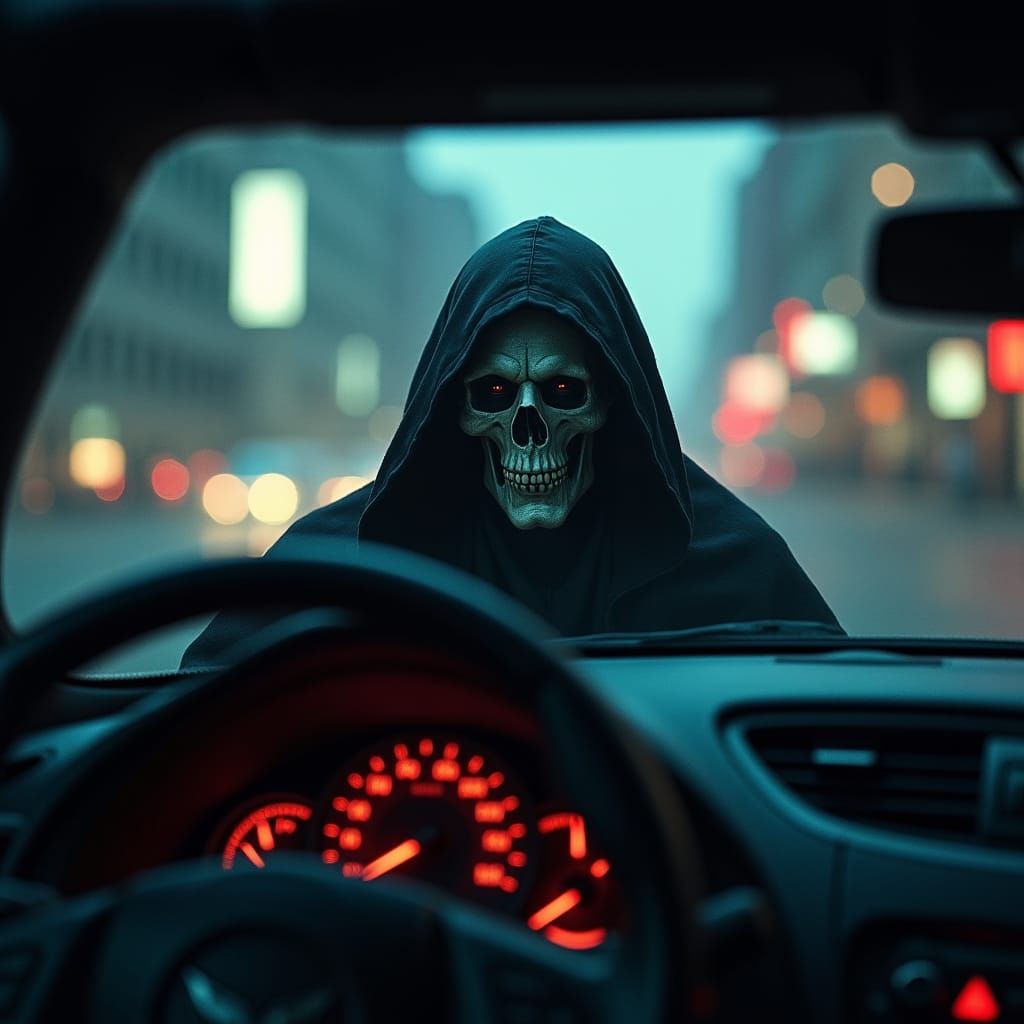 Grim Reaper in Corvette: Dark Futuristic Interior