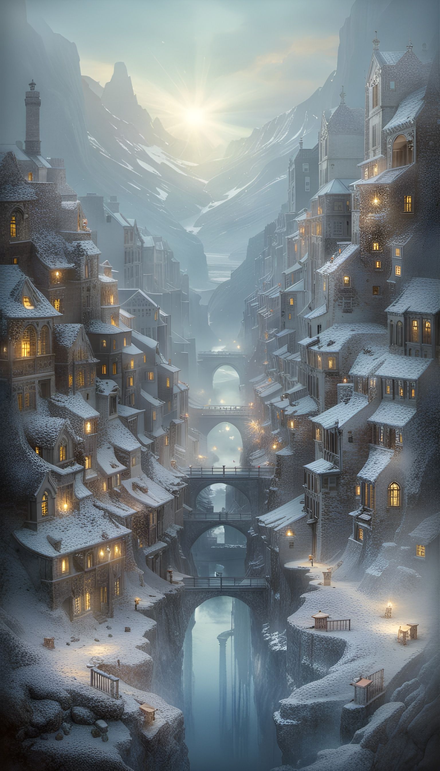 Thriving Ice City at Sunset in Pastel Tones