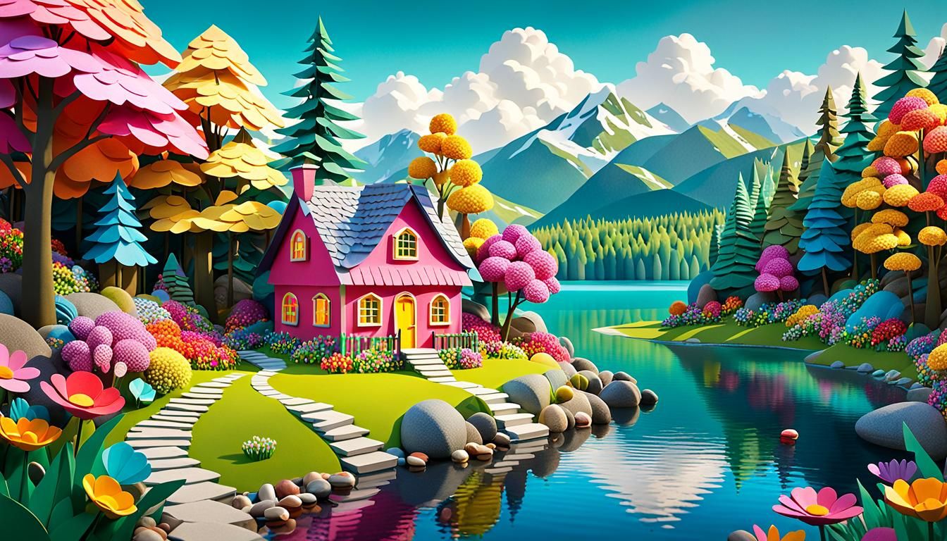 Enchanting 3D Landscape with Paper Craft Elements