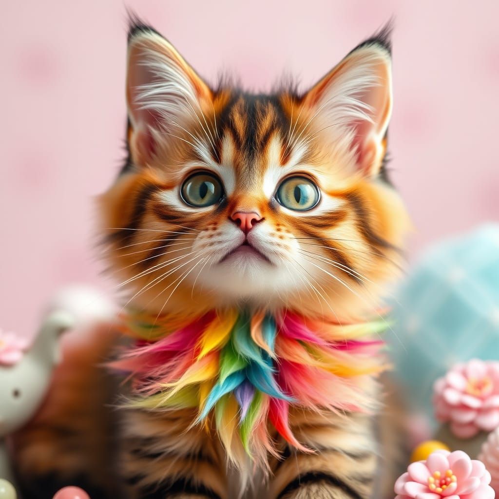 Adorable Rainbow Cat in Beatrix Potter Style