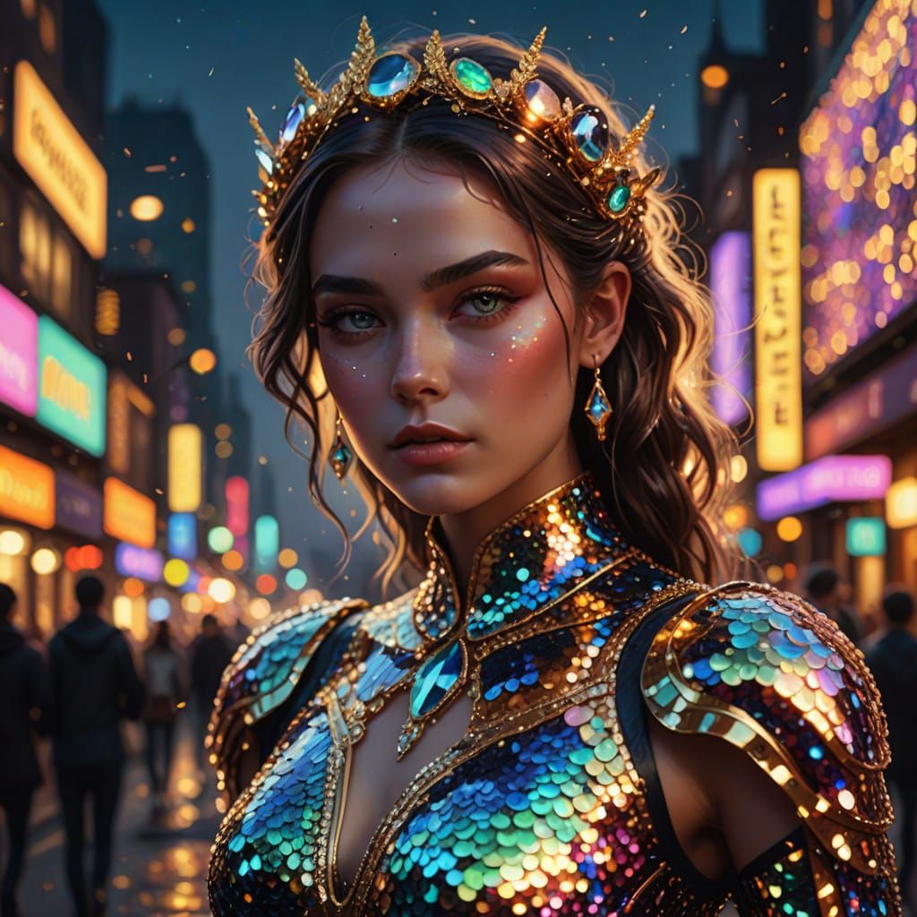 Surreal Sequin Fantasy with Iridescent Skin