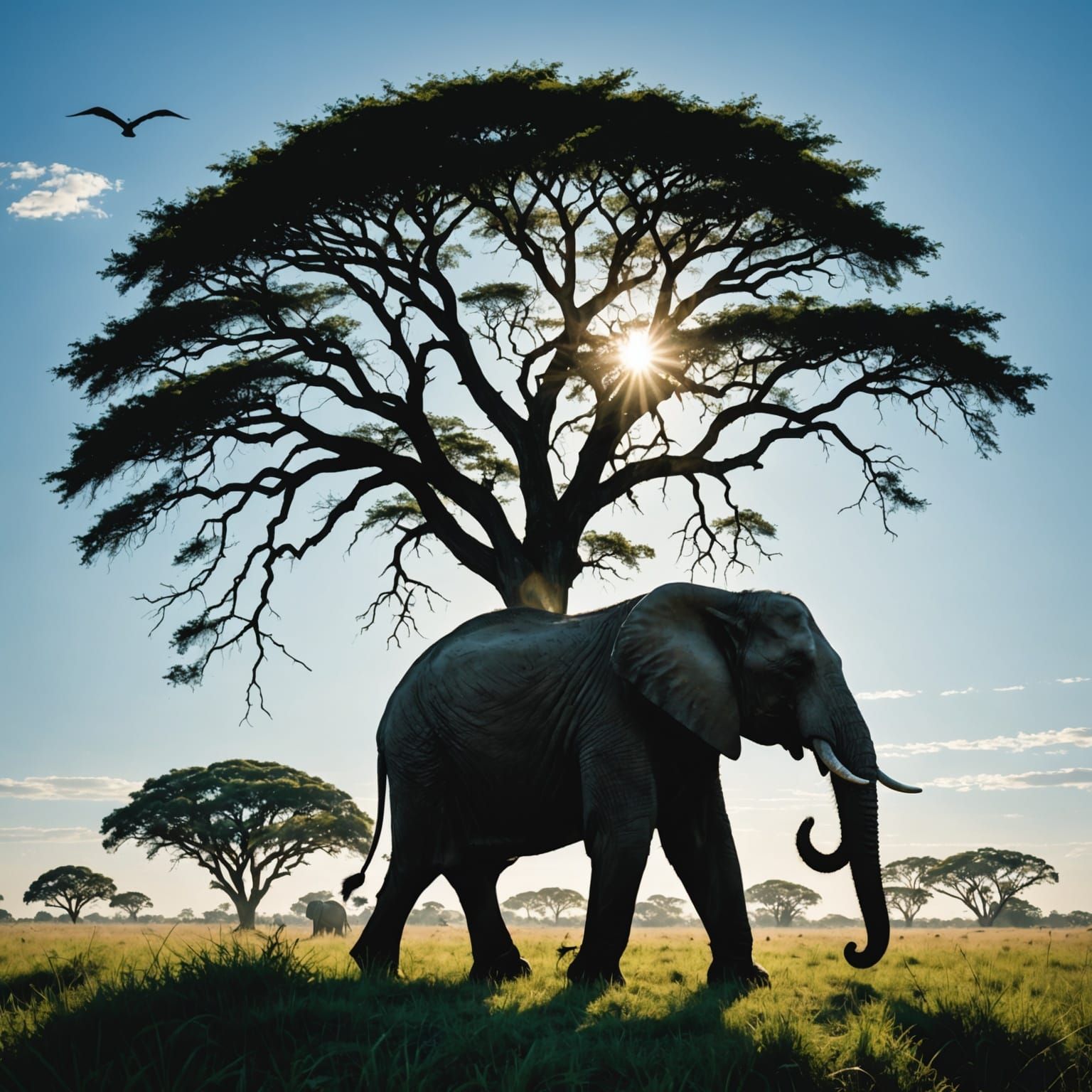 Elephant Silhouette with Forest Double Exposure