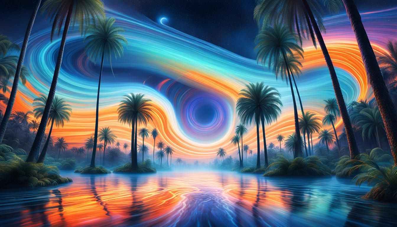 Palm Trees Floating in Hyperspace: Digital Art