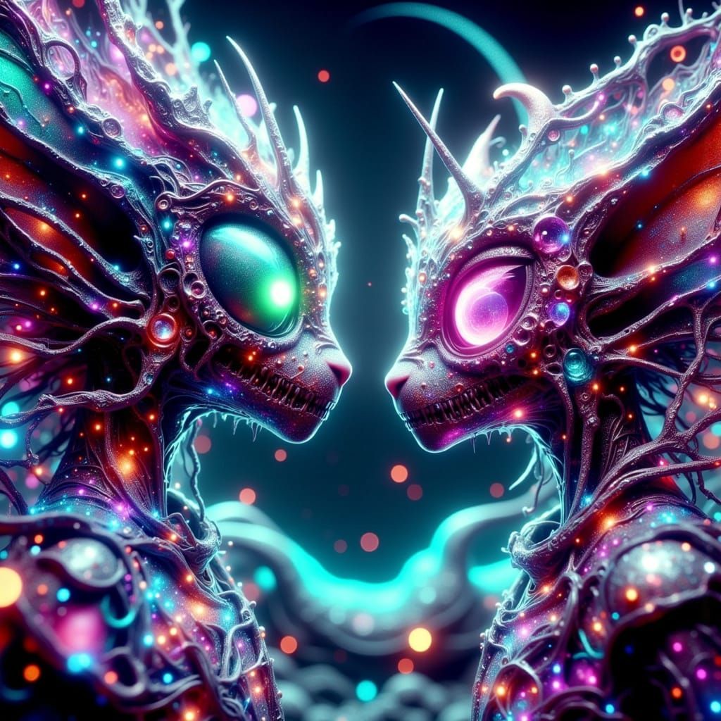 Futuristic Androids Over Luminous Metropolis